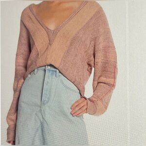 Free People Oversized V Neck Sweater Women’s S/P Slouchy Knit Cozy Boho Pullover